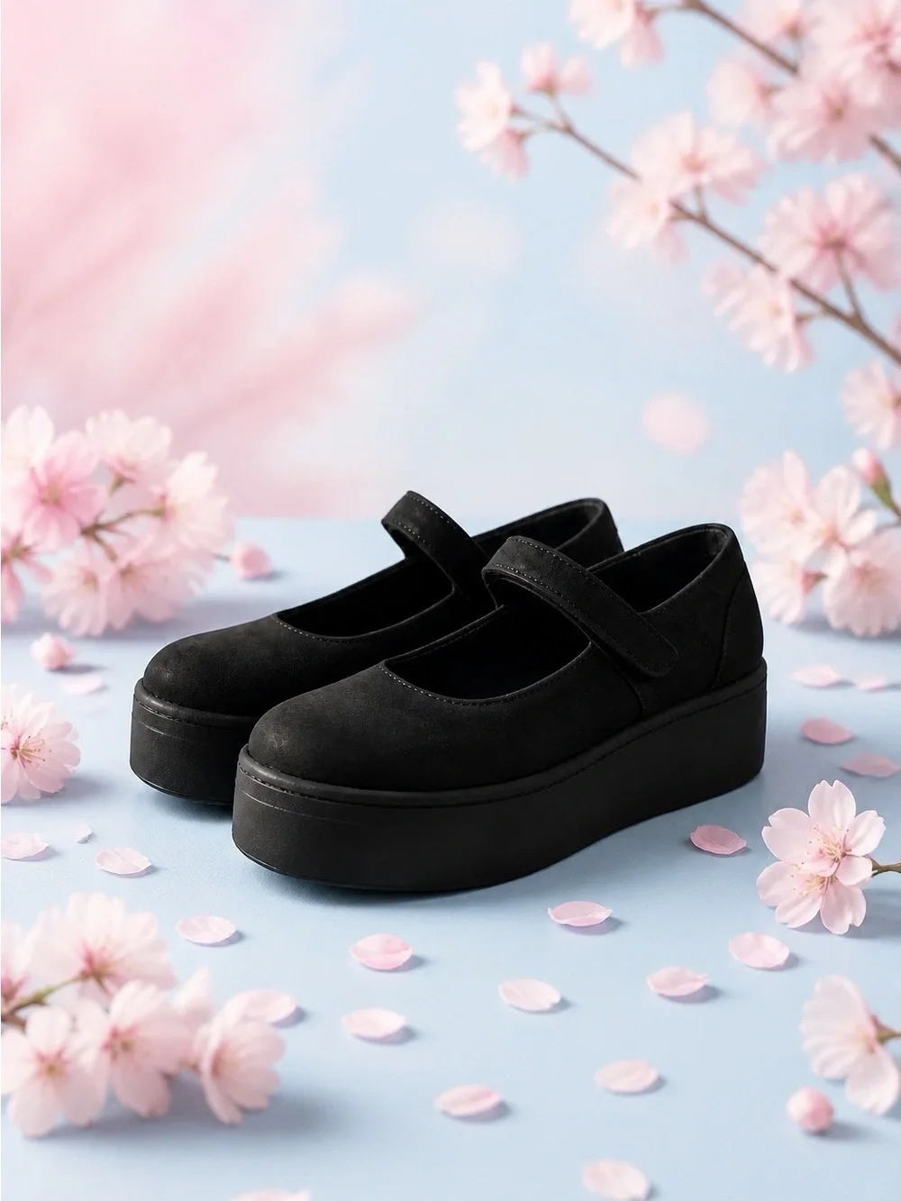Berry Button Tokyo Bopper Black Ballerina Platform Black Sude Women's Shoes 7